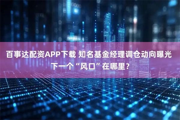 百事达配资APP下载 知名基金经理调仓动向曝光 下一个“风口”在哪里？